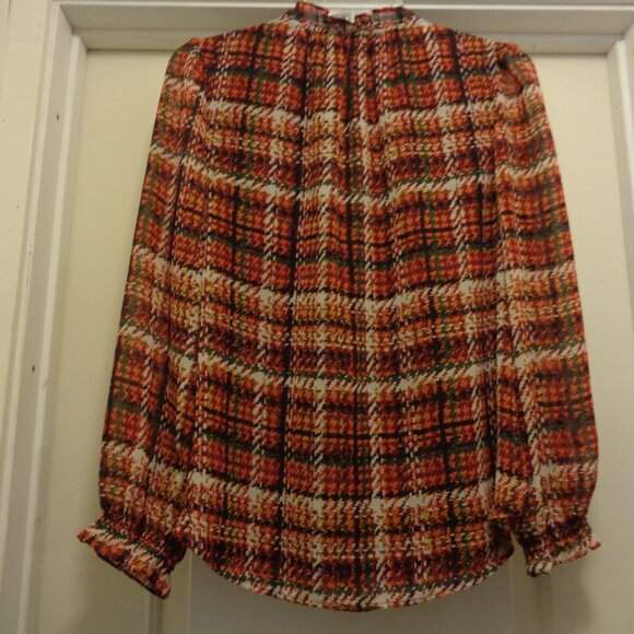 FALL COLORS LONDON PLAIDS ROMANTIC GATHERED BLOUSE BY JONES NEW YORK PM - Picture 2 of 5